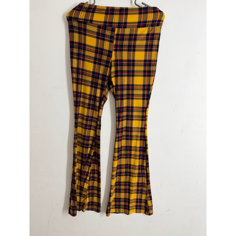 No Boundaries Yellow Plaid Flare Pants Womens M 7-9 High Waist Bell Bottom Retro